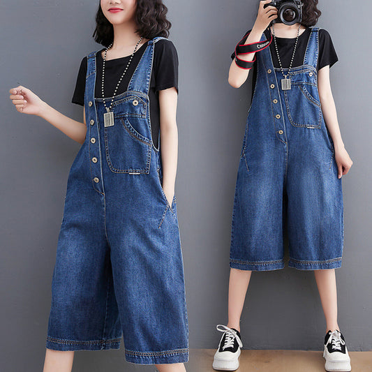Age-reducing Denim Overalls Five-point Pants Women's Straight Shorts