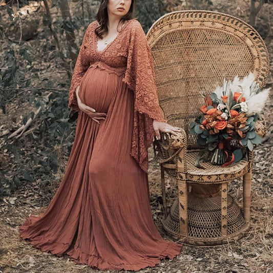 Pregnant Women Fluffy Wide Hem Lace Dress